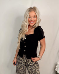 Sophisticated Chic Square Neck Tailored Button Up Top