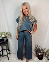 Soft Reset Mineral Wash Scuba Lounge Set - Denim