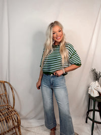 Fairway Striped Short Sleeve Knit Top - Green
