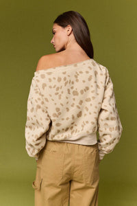 Speckled Spice Spotted Print Off The Shoulder Sweatshirt / Top