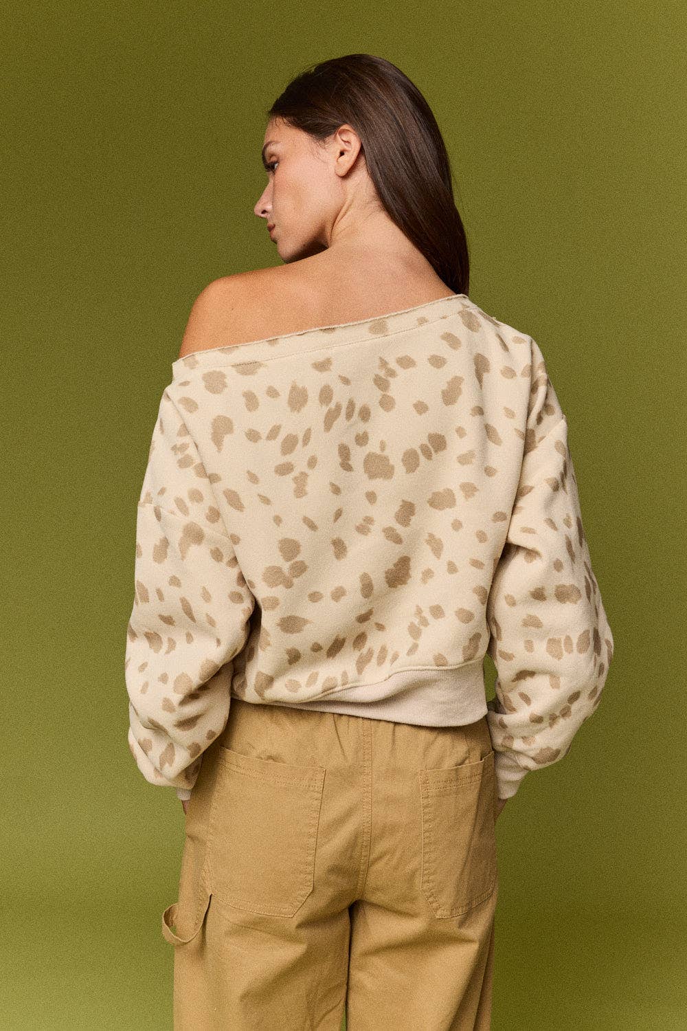 Speckled Spice Spotted Print Off The Shoulder Sweatshirt / Top