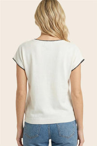 Seabreeze Stitched Contrast Pocket Top - Ivory/Black