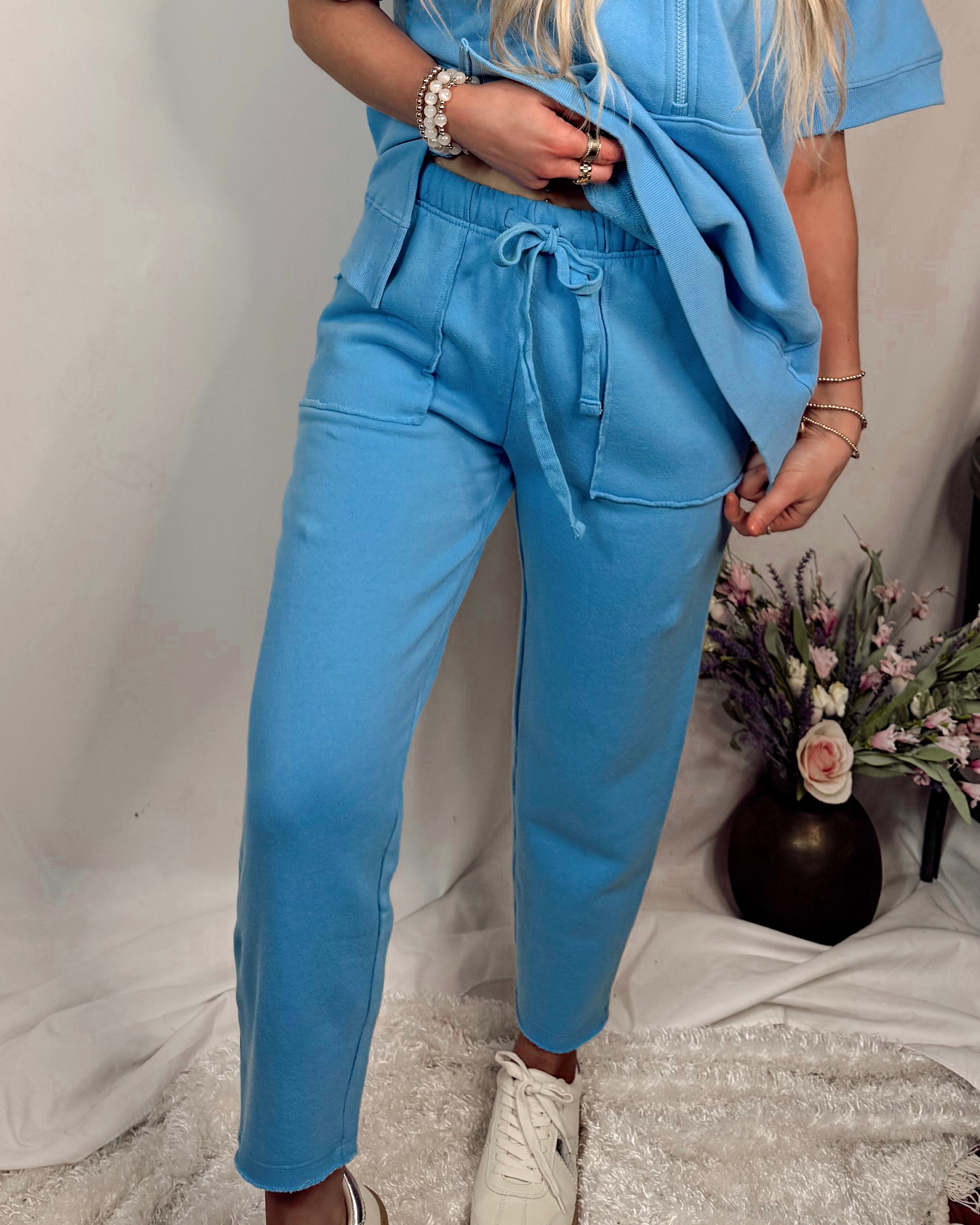 Chasing Comfort Tapered Drawstring Lounge Pants - Denim Drift