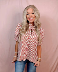 Sweet as Cinnamon Striped Ruffle Detailed Blouse - Rust