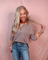 Boardwalk Breeze 3/4 Sleeve Striped Top - Denim and Coral