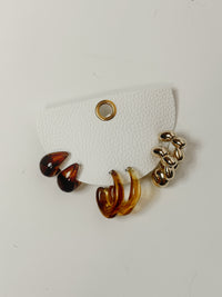 Honeyed Gold 3 Pair Hoop Earring Set