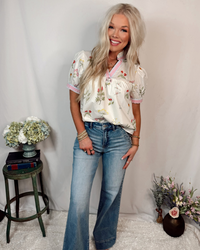 Magnolia Meadow V Neck Floral Detailed Blouse