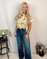 Sunny Side Floral Printed Ruffle Top - Lemon