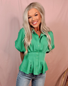 Fields of Green Pleated Button Up Top