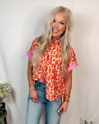 Pink Lemonade Pop Leopard Print Button Up Blouse - Orange