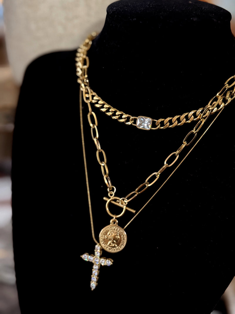 The Holy Grail Gold Chain Pave Cross 19-22" Water Resistant Necklace