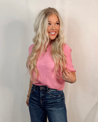 Aspen Lightweight Short Sleeve Knit Blouse in Pink