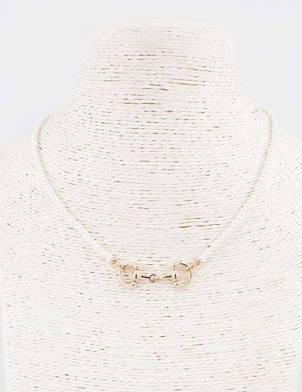 Palomino Pearl 4MM Beaded Gold Horse Bit Necklace