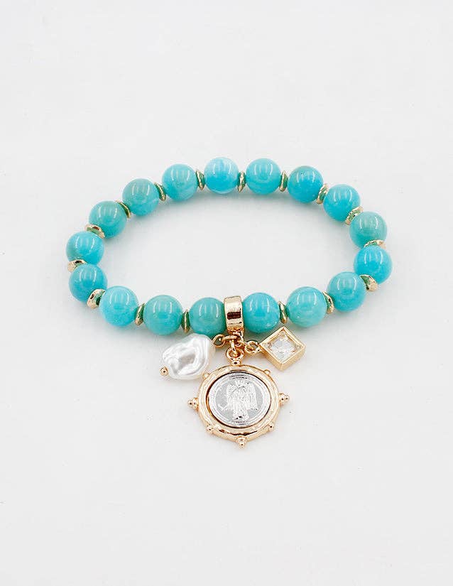 Tulum Treasures Turquoise Coin Charm Trio Stretch Bracelet