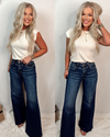 Vegas High Rise Wide Leg Detailed Jeans - Dark