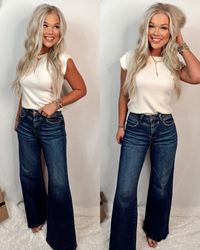 Vegas High Rise Wide Leg Detailed Jeans - Dark