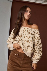 Speckled Spice Spotted Print Off The Shoulder Sweatshirt / Top