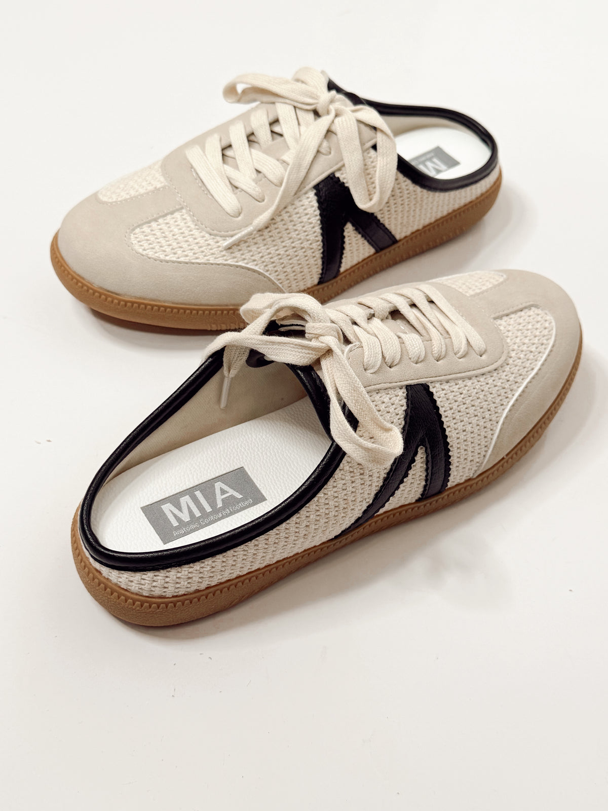 MIA Baron Off White + Black Slip On Mule Sneakers