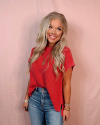 Main Character Mock Neck Knit Top - Red