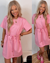 Deluxe Drawstring Mini Dress - Pink