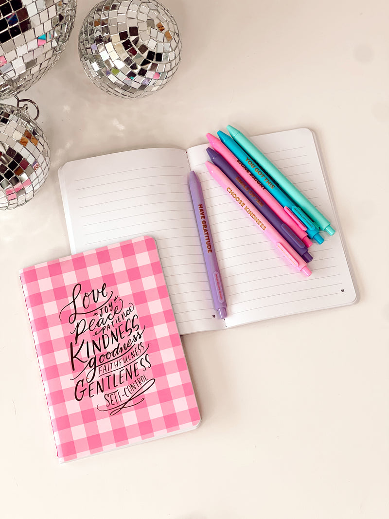 Pink Gingham Sweet Words Notebook & Pens SET