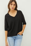 In The Meantime V-Neck Sweater Top- Black