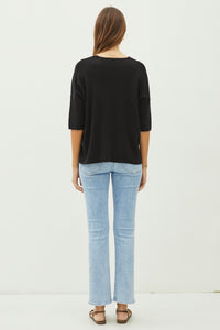 In The Meantime V-Neck Sweater Top- Black