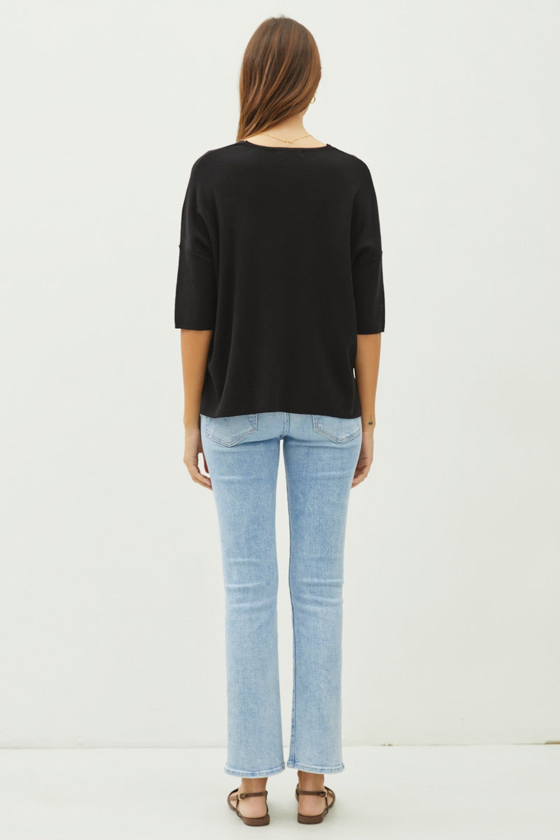 In The Meantime V-Neck Sweater Top- Black