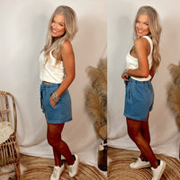 Simple Drawstring Shorts- Blue