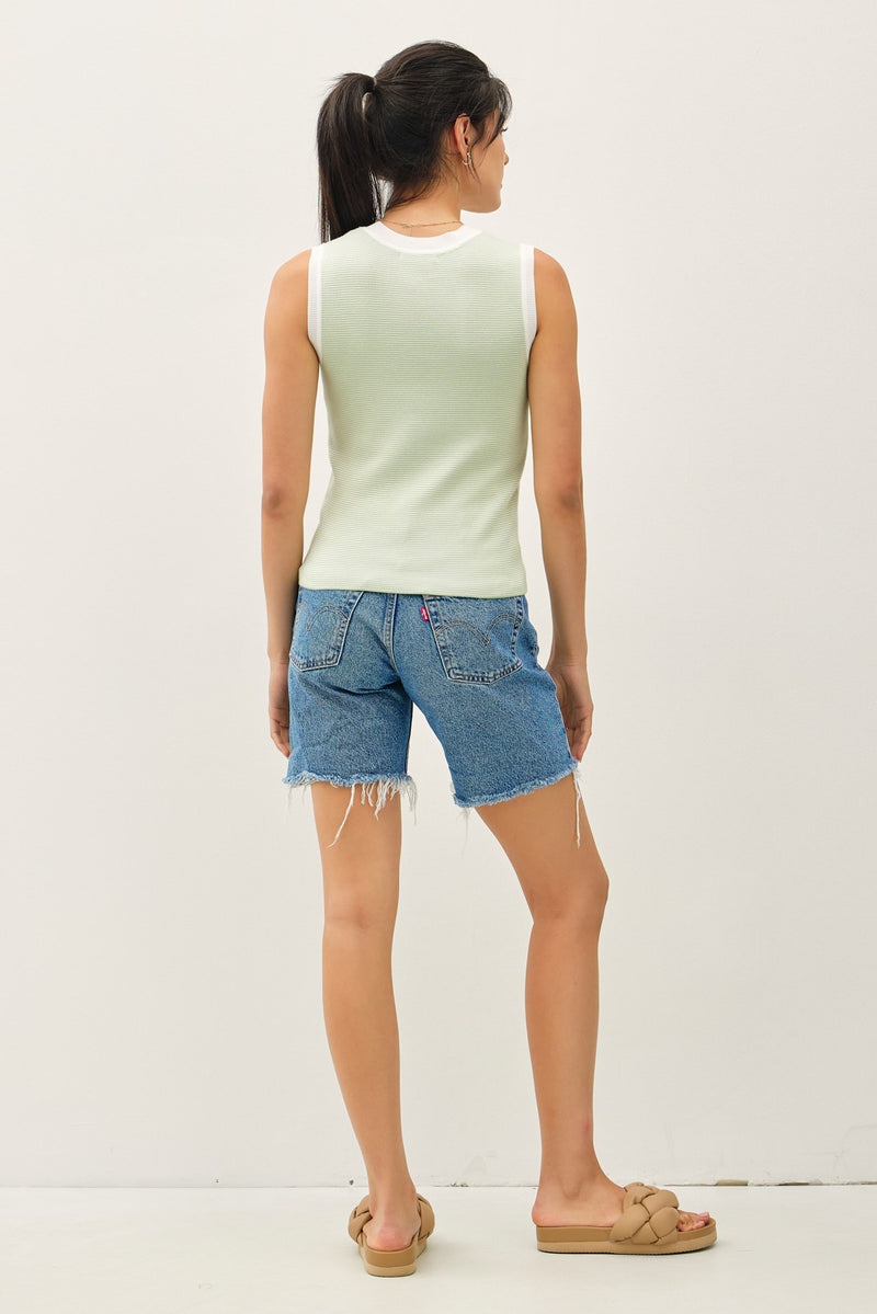 Perfect Pinstripe Knit Tank - Sage