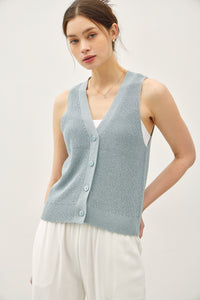 Vintage Blue Knit Button Up Vest