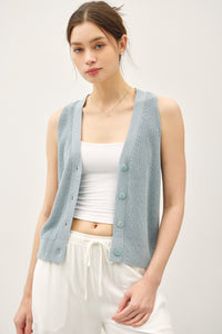 Vintage Blue Knit Button Up Vest