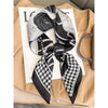 Floral & Equestrian Print Square Scarf with Houndstooth Border