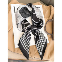 Floral & Equestrian Print Square Scarf with Houndstooth Border