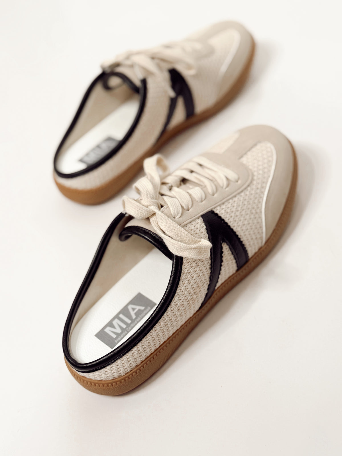 MIA Baron Off White + Black Slip On Mule Sneakers