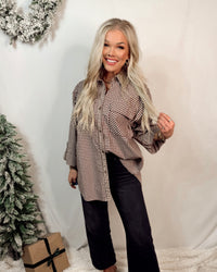 Rebecca Woven Plaid Rolled Sleeve Button Up Blouse