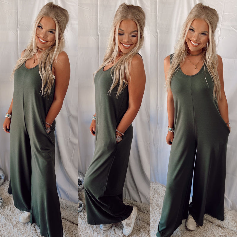 On The Go Olive French Terry Jumpsuit