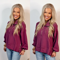 Leisure Meets Luxury Plum Pullover with Gold Detail