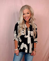 Ivory Noir Floral Printed Top - Black