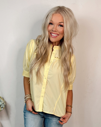 Lemon Drop Puff Sleeve Button Up Top - Yellow