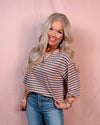Boardwalk Breeze 3/4 Sleeve Striped Top - Denim and Coral