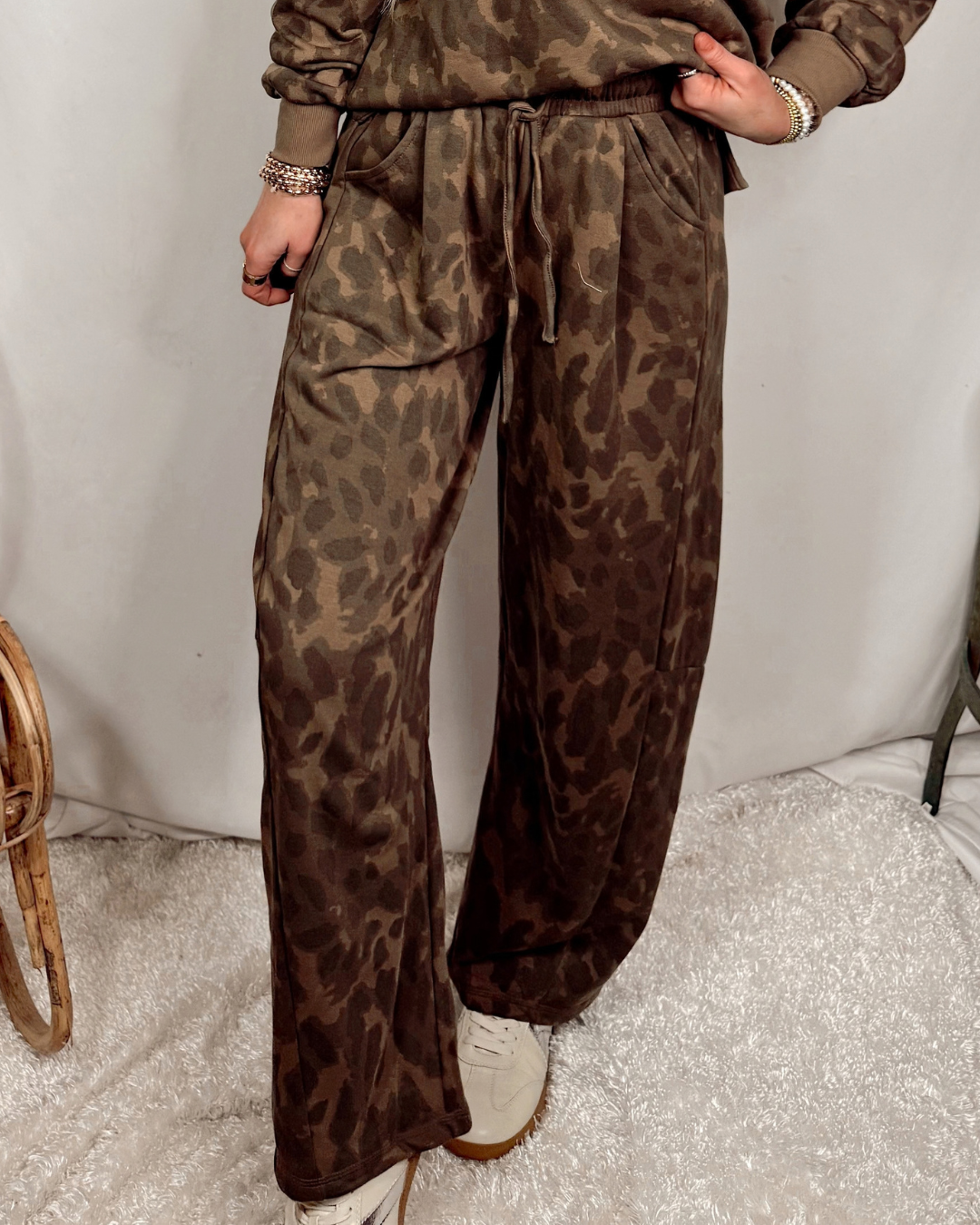 Mocha Mirage Abstract Animal Print Drawstring Pants