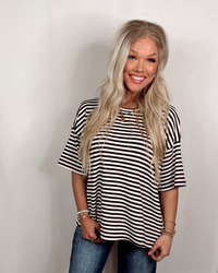 Daily Classic Striped Oversized Top - Brown