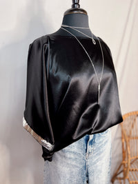 Simply Trendy Sequin Trim Satin Blouse