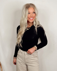On Repeat Ribbed Long Sleeve Basic Top - Black