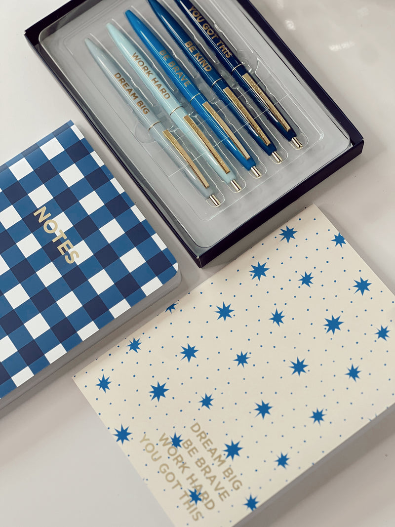 Shades of Blue Set of 2 Notebooks/5pc Pen SET