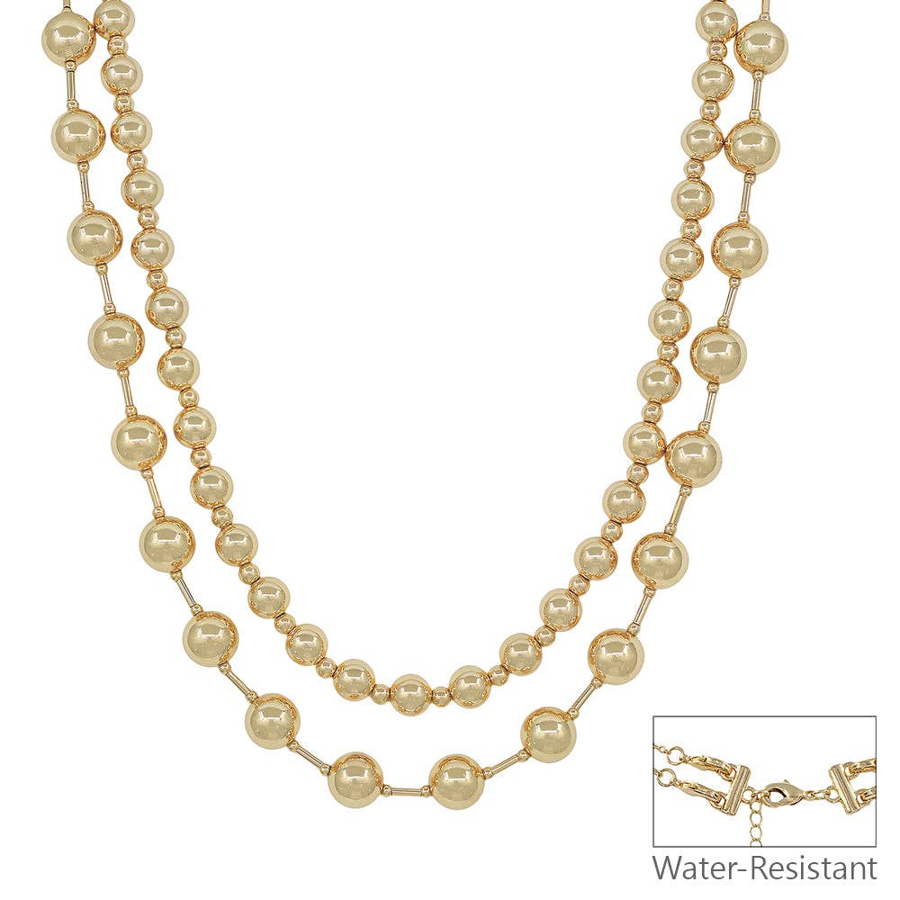 Golden Water Resistant Beaded and Gold Double Layered Multiway 16"-18" Necklace