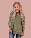 Above Average Acid Wash Hi-Low Pullover Sweater - Light Olive
