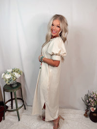 Soft Blooms Striped Floral Printed Maxi Dress - Taupe