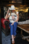 Gold Studded Designer Cowboy Graphic Muscle Tee